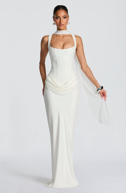 Zinnia | Women's Elegant Draped Square Neck Dress