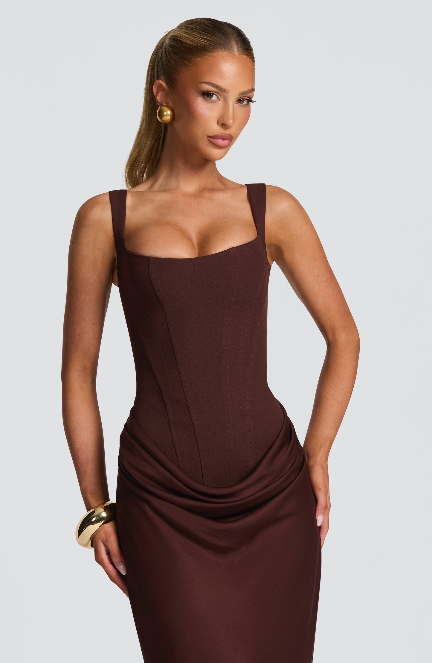 Zinnia | Women's Elegant Draped Square Neck Dress