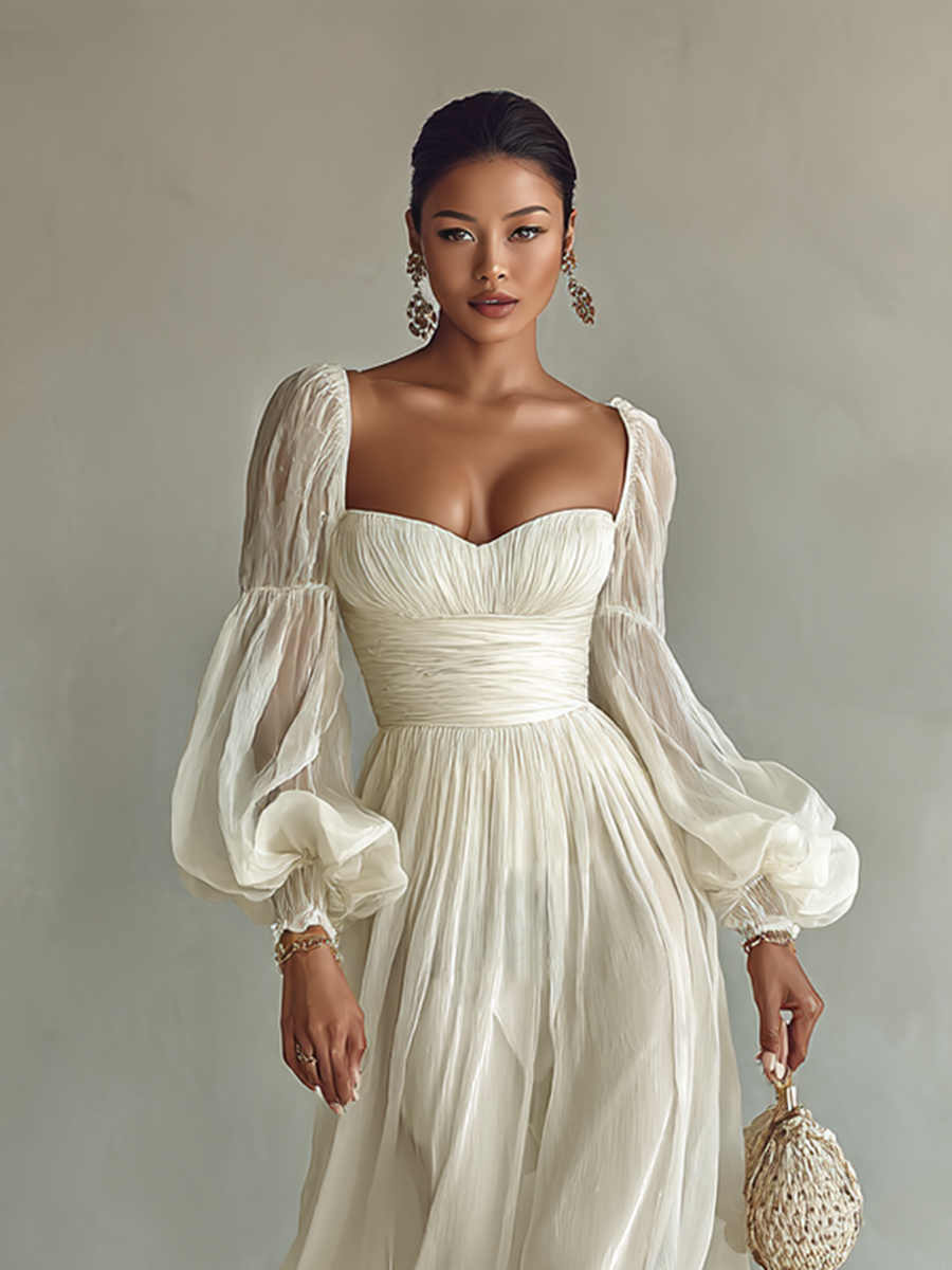 Marina | Women's Elegant Square Neck Long Sleeve Maxi Dress