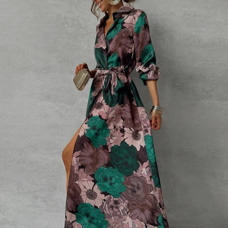 Payton | Women's Floral Belted Maxi Shirt Dress