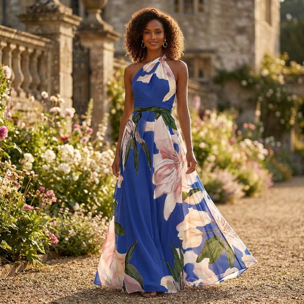 Adeline | Women's Floral Halterneck Maxi Dress
