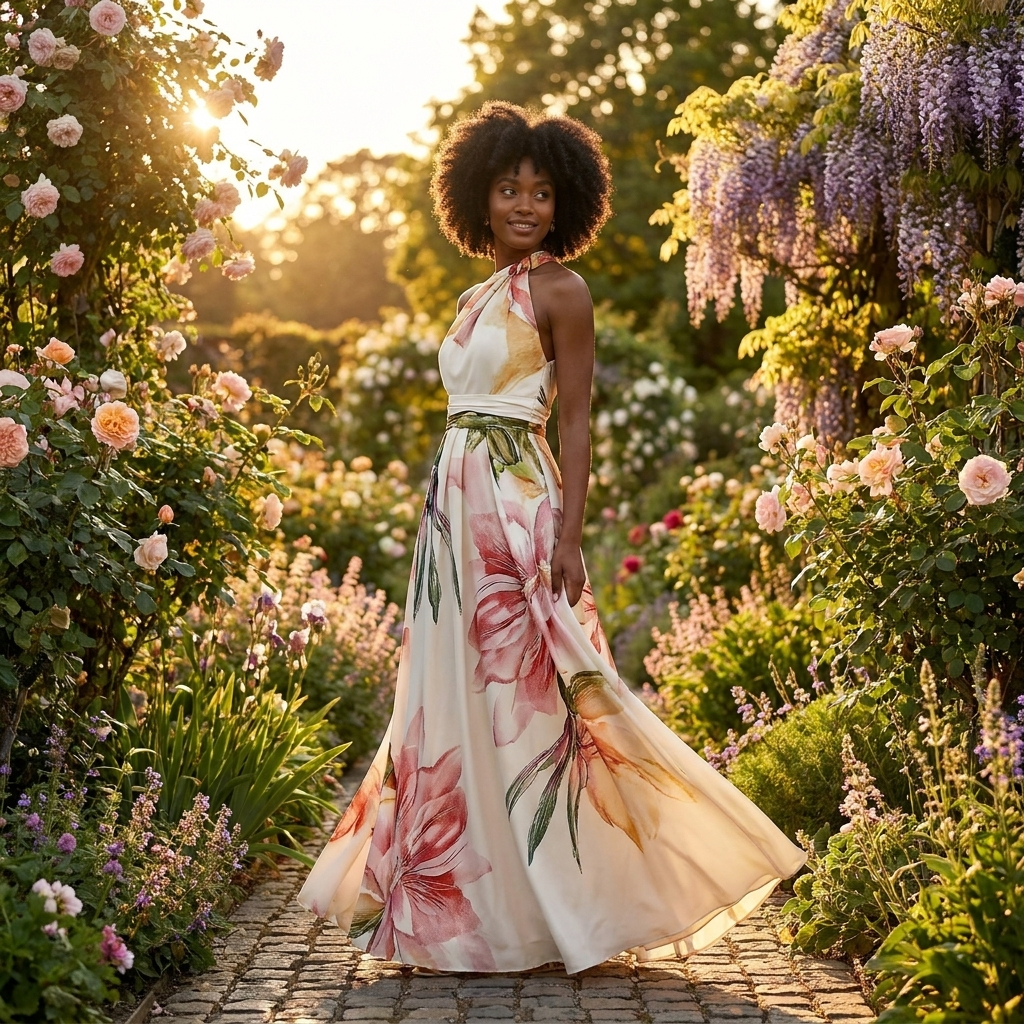 Adeline | Women's Floral Halterneck Maxi Dress