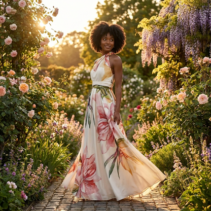 Adeline | Women's Floral Halterneck Maxi Dress