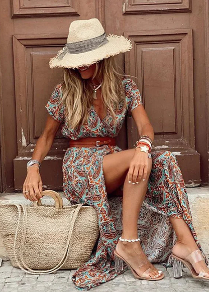 Quinn | Women's Summer Casual Fitted Paisley Maxi Dress