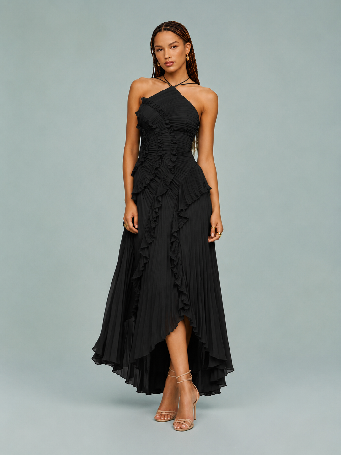 Elena | Women's Embroidered Halterneck Maxi Dress
