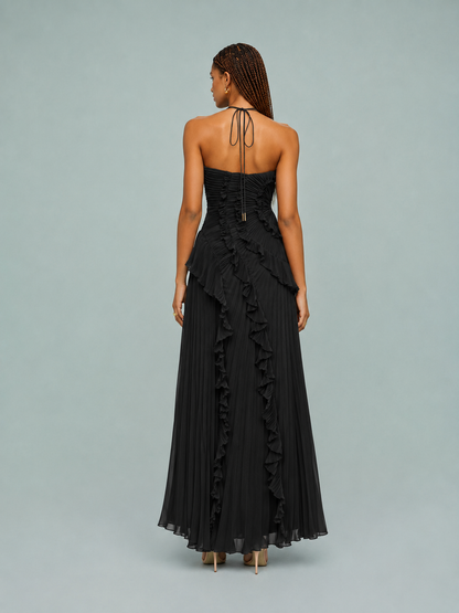 Elena | Women's Embroidered Halterneck Maxi Dress