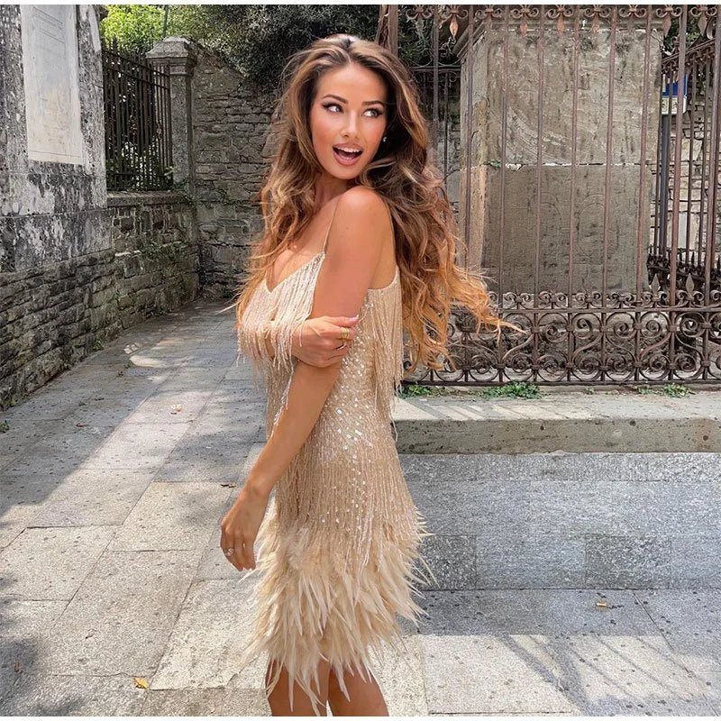 Daisy | Women's Festive Feather Cocktail Dress