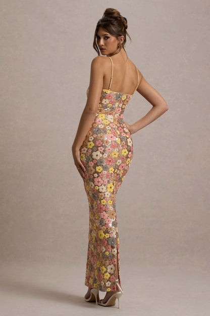 Ainsley | Women's Floral Glitter Bodycon Maxi Dress