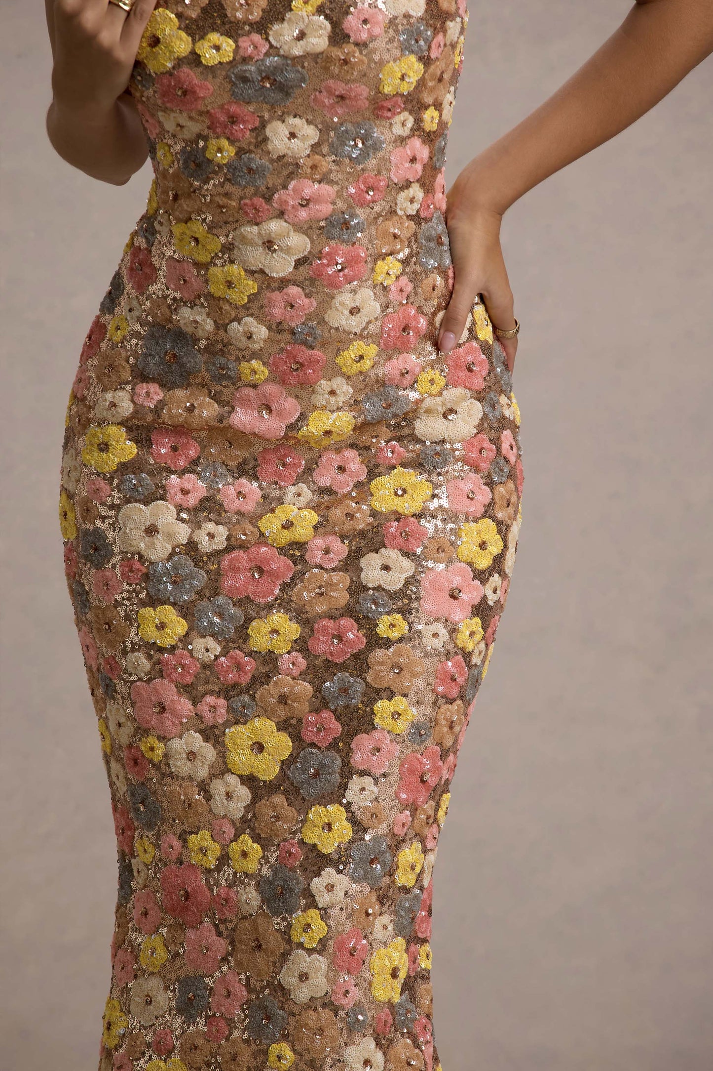 Ainsley | Women's Floral Glitter Bodycon Maxi Dress