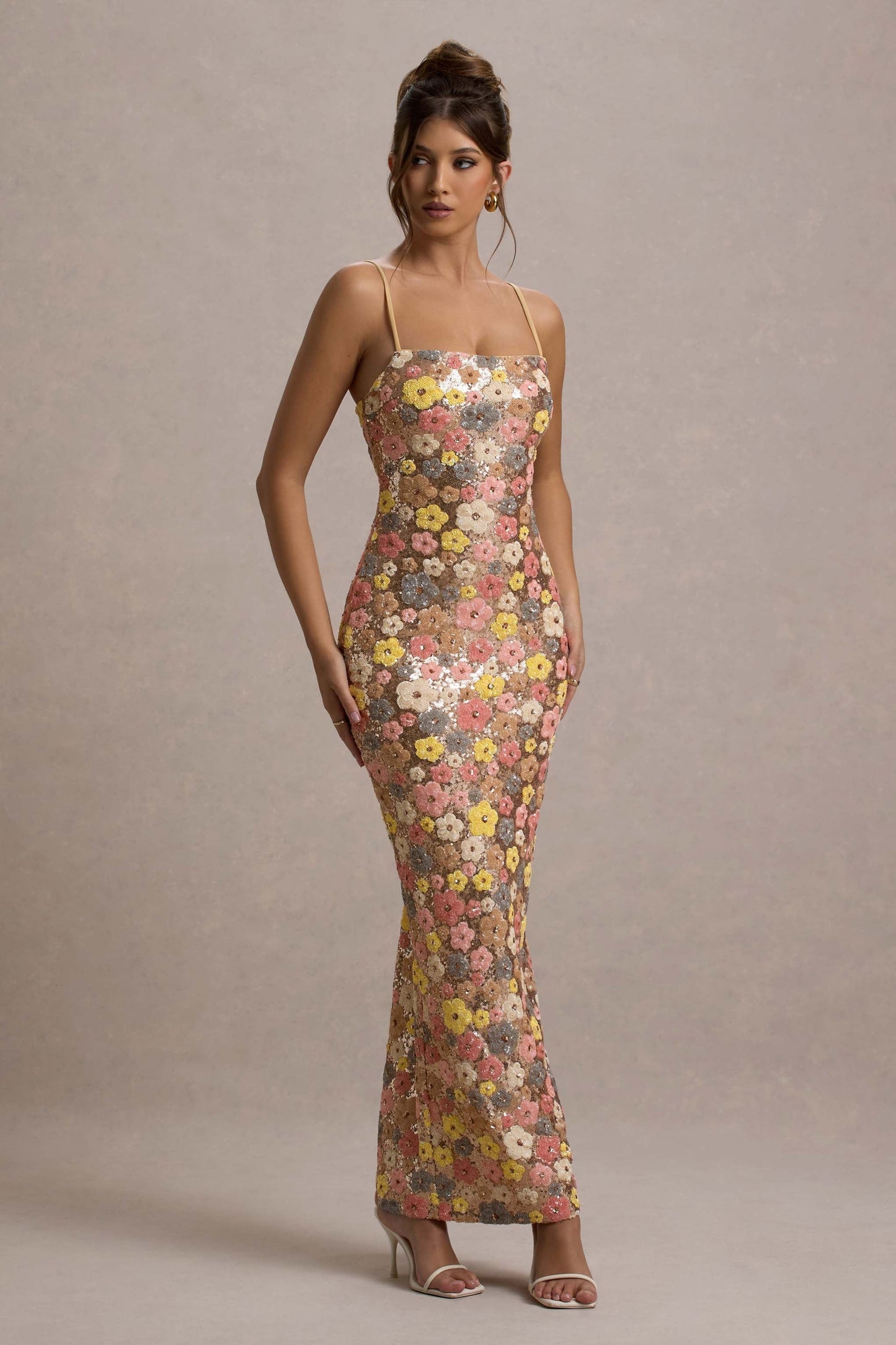 Ainsley | Women's Floral Glitter Bodycon Maxi Dress