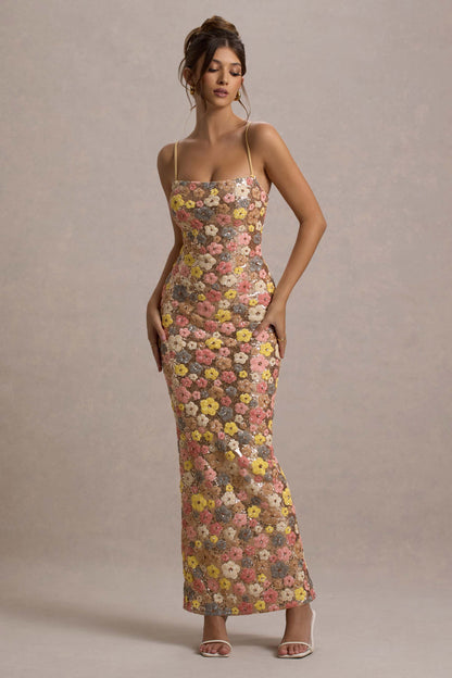 Ainsley | Women's Floral Glitter Bodycon Maxi Dress