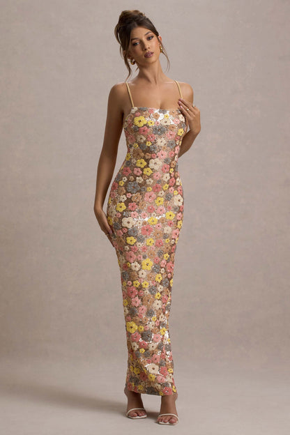 Ainsley | Women's Floral Glitter Bodycon Maxi Dress