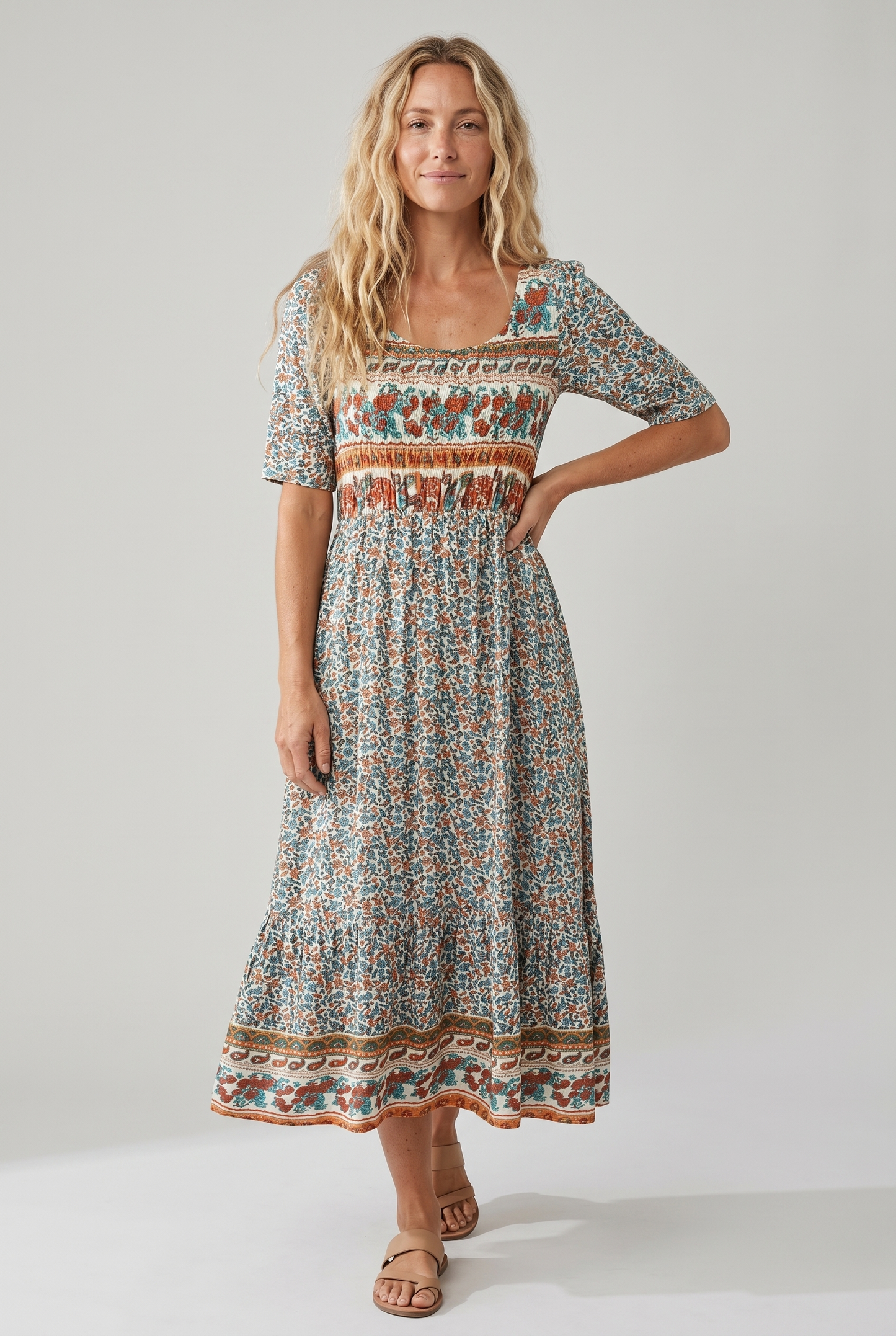 Ella | Women's Printed Boho Midi Dress