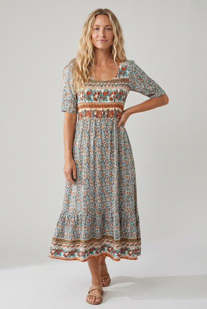 Ella | Women's Printed Boho Midi Dress