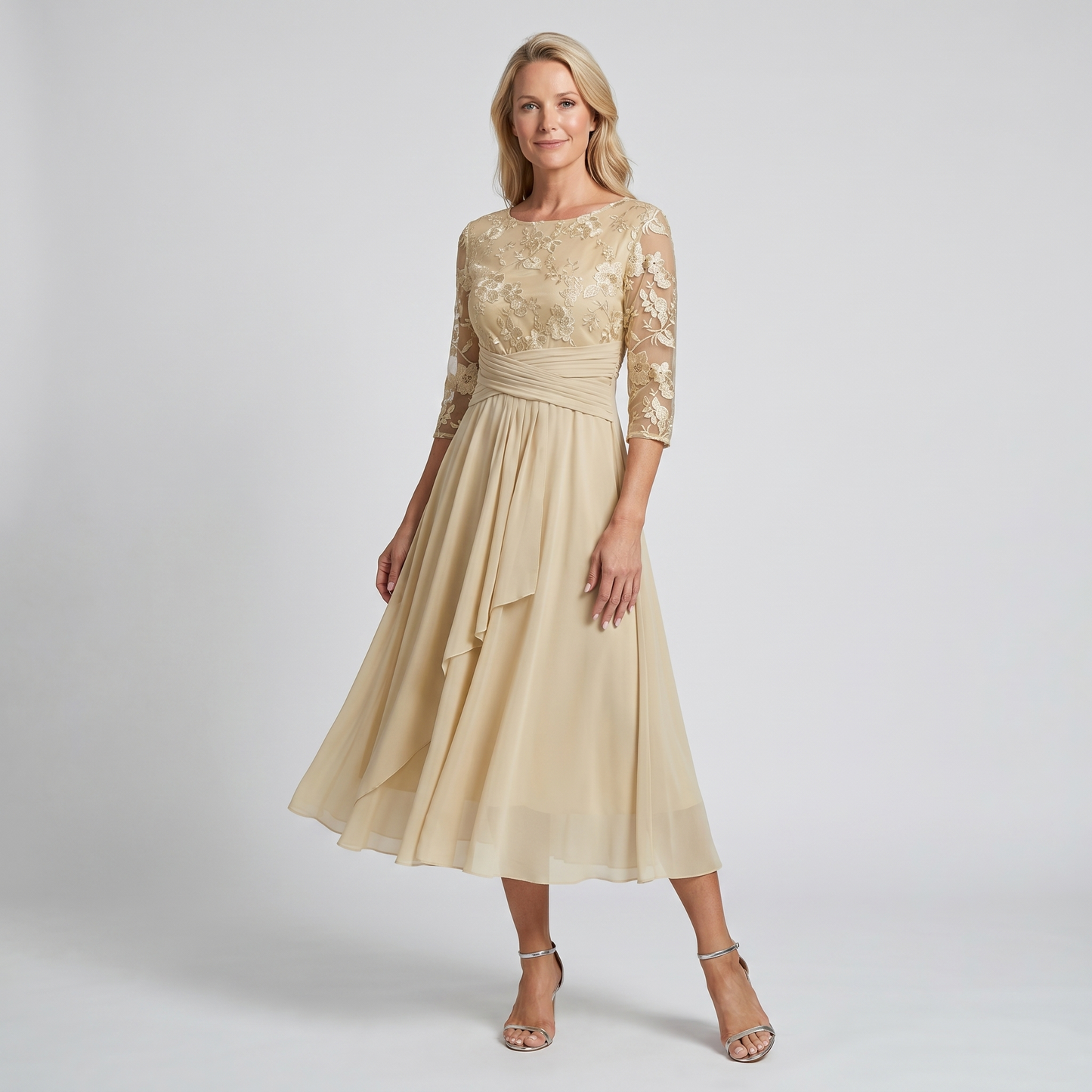 Isabelle | Women's Embroidered Chiffon Midi Dress