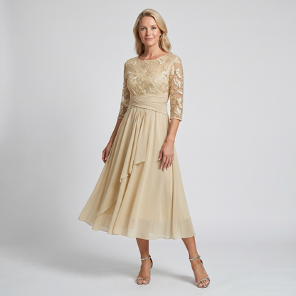 Isabelle | Women's Embroidered Chiffon Midi Dress
