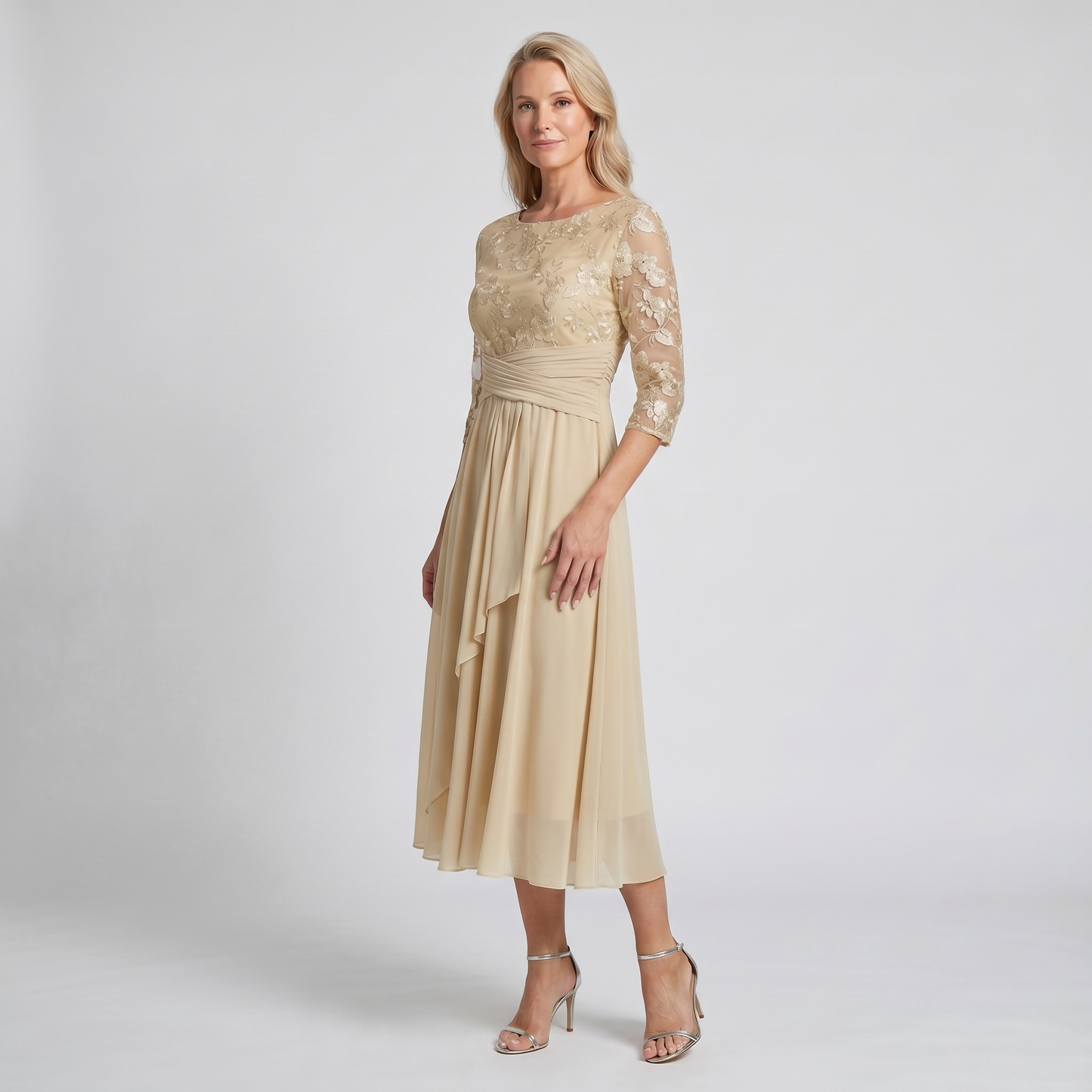Isabelle | Women's Embroidered Chiffon Midi Dress